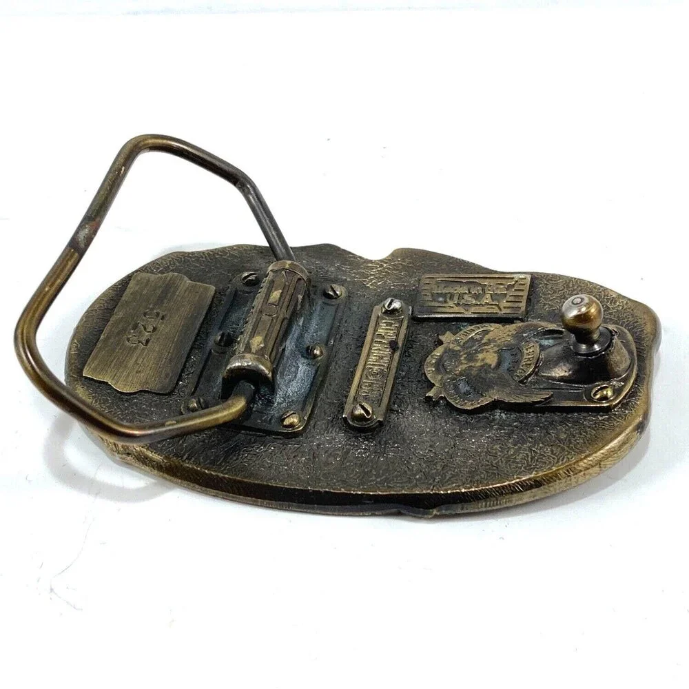 Vintage Belt Buckle Solid Brass 1985 I'd Rather‎ Be Fishing Bass Fish USA Made